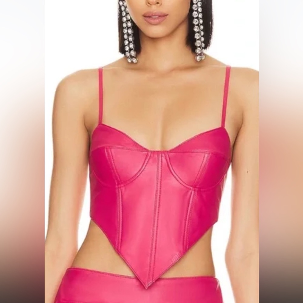 NBD Hot Pink Leather Margarita Corset Strappy Bustier Top Size Small